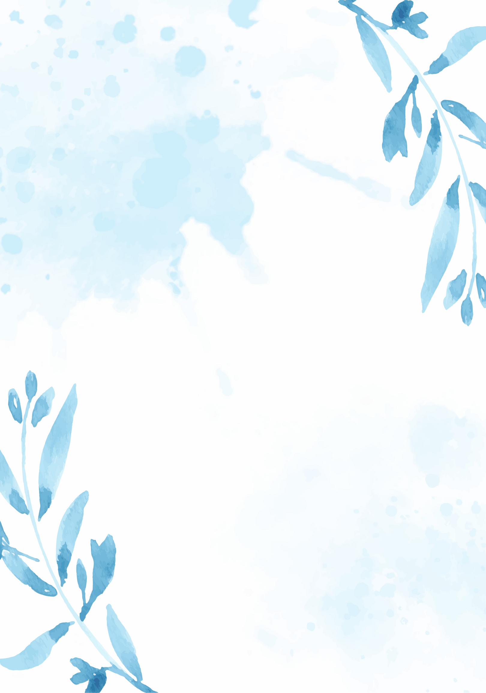 Watercolor Blue Leaves on Splash Background Wedding or Birthday Invitation Card